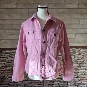 LL Bean Pink Floral Denim Jacket Size Small